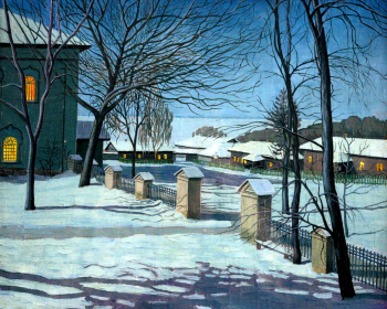 Стоморев Николай Иванович. Лунная ночь. Кельи. Фанера, масло. 36х45. 1937. Музей-усадьба А.М.Герасимова.