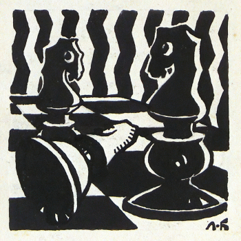 Бурмейстер Лев Александрович. Шахматная доска. Бумага, тушь. 7,4х7,6. 1920-е. Вологодская областная картинная галерея.