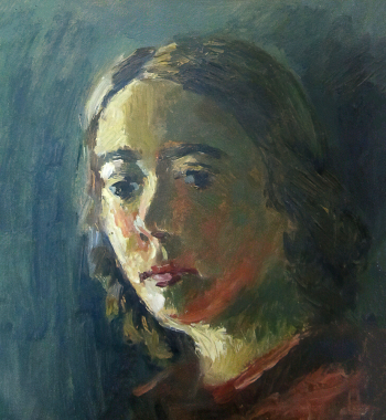 Витухновская Софья Семёновна. Автопортрет. Картон, масло. 21,5х19,5. 1945. Государственный историко-художественный музей Новый Иерусалим.