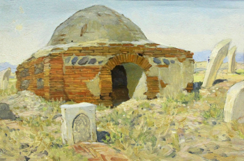 Праведников Евгений Иванович. На кладбище Иман-Заде. Кировабад. Гянджа. Бумага, масло. 18,1х26,5. 1939. Мытищинская галерея искусств.