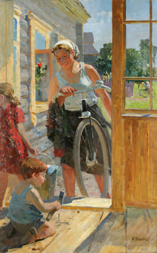 Максимов Константин Мефодьевич. Полдень в колхозе. Холст, масло. 192х117. 1959-1960. Омский областной музей изобразительных искусств имени М.А.Врубеля.
