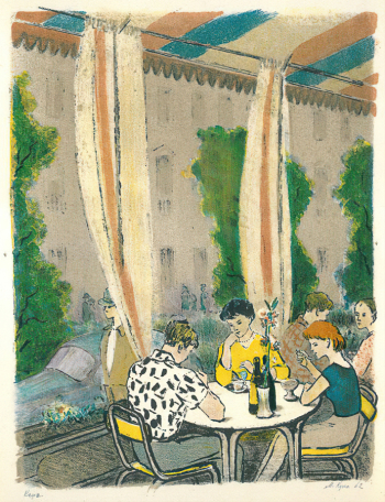 Кукс Миней Ильич. В кафе. Бумага, литография. 61,7х46,5. 1962. Государственный литературно-мемориальный музей Анны Ахматовой в Фонтанном Доме.