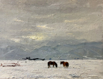 Зарон Павел Миронович. Первый снег. Холст, масло. 38х50. 1982. Художественный музей имени Махарбека Туганова.