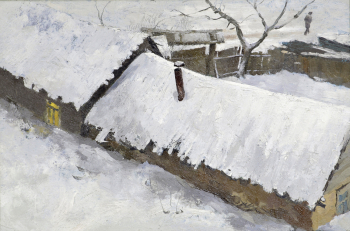 Кияйкин Анатолий Иванович. Первый снег. ДВП, масло. 33,5х50. 1982. Мордовский республиканский музей изобразительных искусств имени С.Д.Эрьзи.