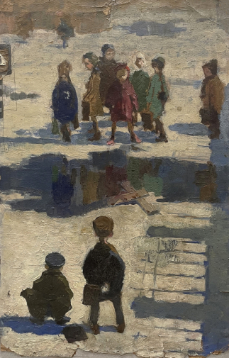 Усик Сергей Илларионович. Озорники. Картон, масло. 52х33. 20 век. Центр пропаганды изобразительного искусства.