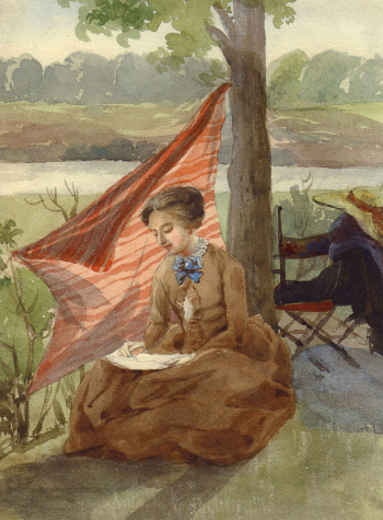 Филимонов Александр Иванович (1900-1980). Летом в саду. Бумага, акварель, карандаш. 20х15,5. 20 век. Частное собрание.