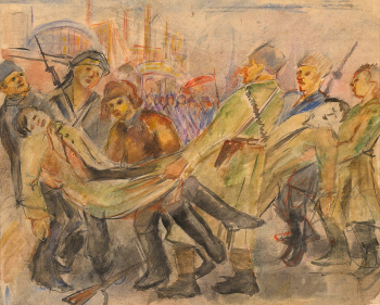 Филимонов Александр Иванович. Раненый. Бумага, акварель, карандаш. 32х39. Конец 1910-х - начало 1920-х годов. Частное собрание.