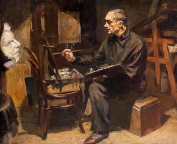 Рянгина Серафима Васильевна. В мастерской (Художник Б.Н.Яковлев). Фанера, масло. 34х40,5. 1925. Звенигородский государственный музей-заповедник.