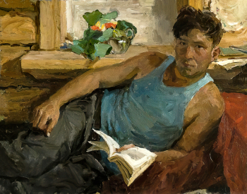 Пластов Аркадий Александрович. Портрет Н.П. в голубой майке. Холст, масло. 74х93,5. 1960-е. Рязанский государственный областной художественный музей имени И.П.Пожалостина.
