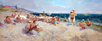Фролов Пётр Кузьмич. Пляж. Холст, масло. 70х163. 1963. Музей-усадьба А.М.Герасимова.