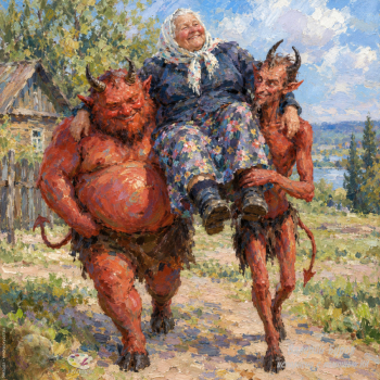 Анекдот с картинкой `Бабушка, принесённая чертями`