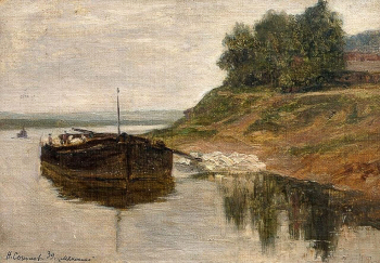 Соколов Николай Александрович. Баржа на Москве-реке. Холст на картоне, масло. 17х24. 1939. Тульский музей изобразительных искусств.