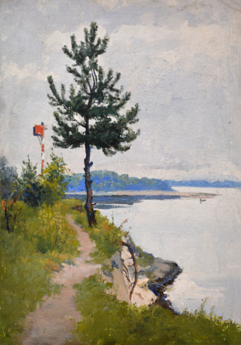 Домненко Григорий Аврамович (1928-2002). Граница. Десна. ДВП, масло. 49х34,5. 1980-е. Художественный музей `Арт-Донбасс`.