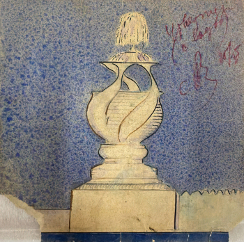 Тенета Алексей Ильич. Фонтан. Эскиз. Бумага, карандаш. 19,8х19,8. 1910-е. Государственный научно-исследовательский музей архитектуры имени А.В.Щусева.