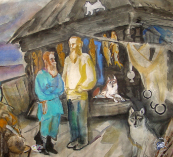 Судакова Лариса Николаевна. Старообрядцы. Бумага, акварель. 55х68. 1980. Авторское собрание.