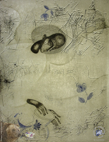 Машанов Андрей Николаевич. Гончар. Бумага, офорт. 62х51. 1998. Частное собрание.