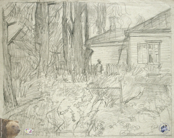 Ракутин Юрий Михайлович. В Звенигороде. Бумага, карандаш. 25х32. 1983. Частное собрание.