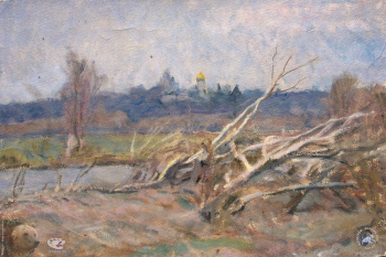 Ракутин Юрий Михайлович. После ледохода. Картон, масло. 38х57. 1981. Частное собрание.