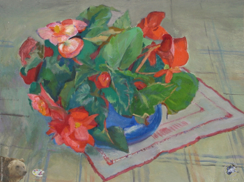Ракутин Юрий Михайлович. Цикламены. Картон, темпера. 39х54. Частное собрание.